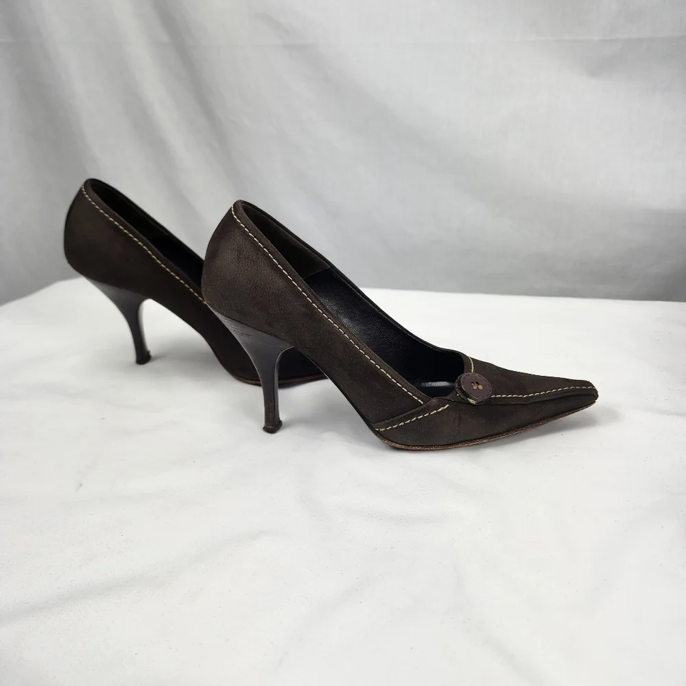 Prada Brown Leather Heels Women's Prada Size 36 US 6 - Picture 2 of 9